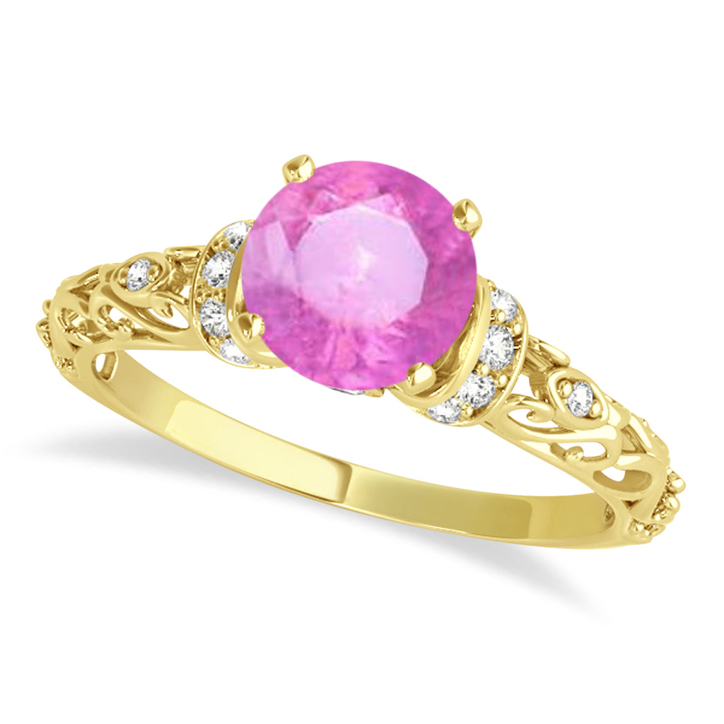 Pink Sapphire & Diamond Antique Engagement Ring 18k Yellow Gold 0.87ct