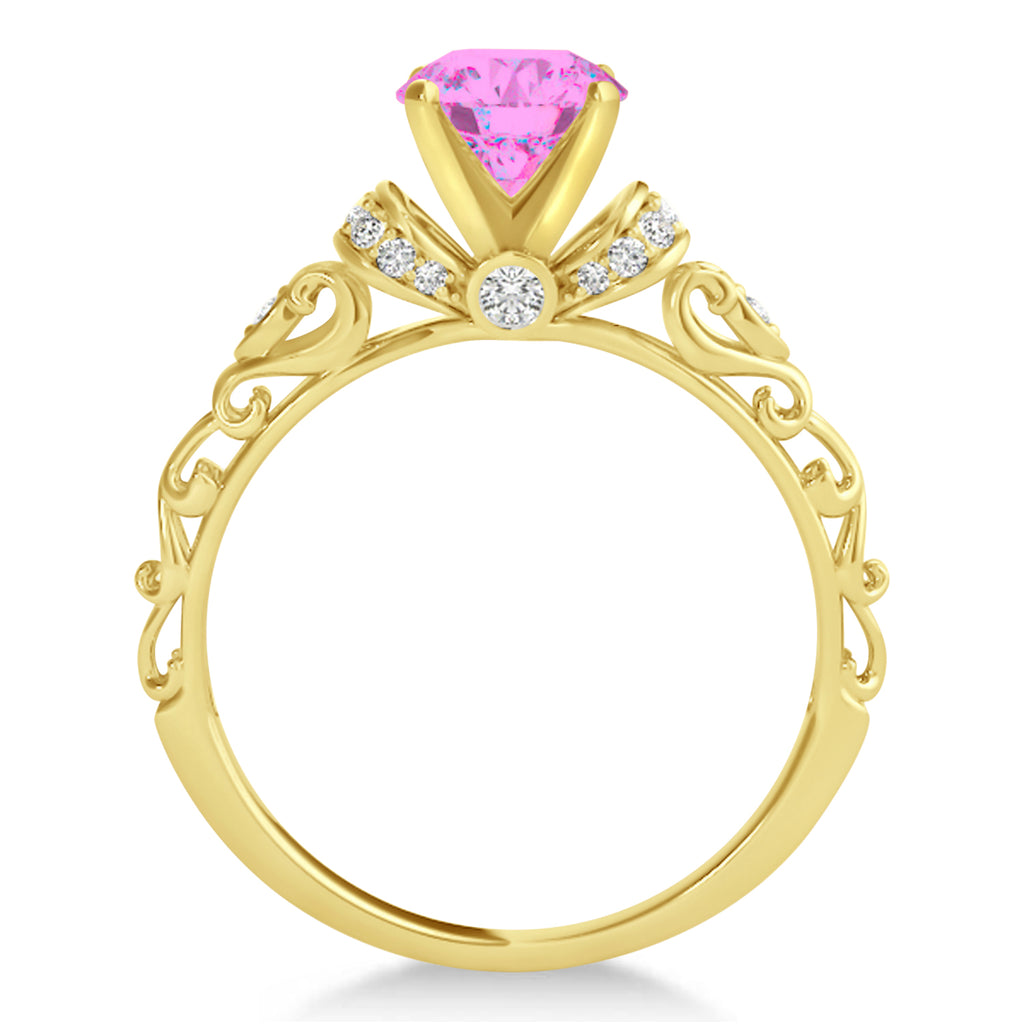 Pink Sapphire & Diamond Antique Engagement Ring 18k Yellow Gold 0.87ct