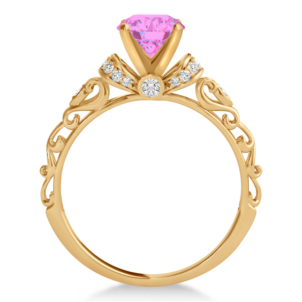 Pink Sapphire & Diamond Antique Style Engagement Ring 14k Rose Gold (1.12ct)