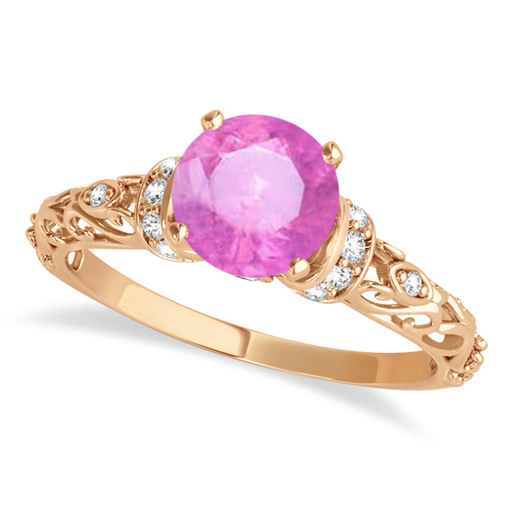 Pink Sapphire & Diamond Antique Style Engagement Ring 14k Rose Gold (1.62ct)