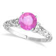 Pink Sapphire & Diamond Antique Style Engagement Ring 14k White Gold (1.62ct)