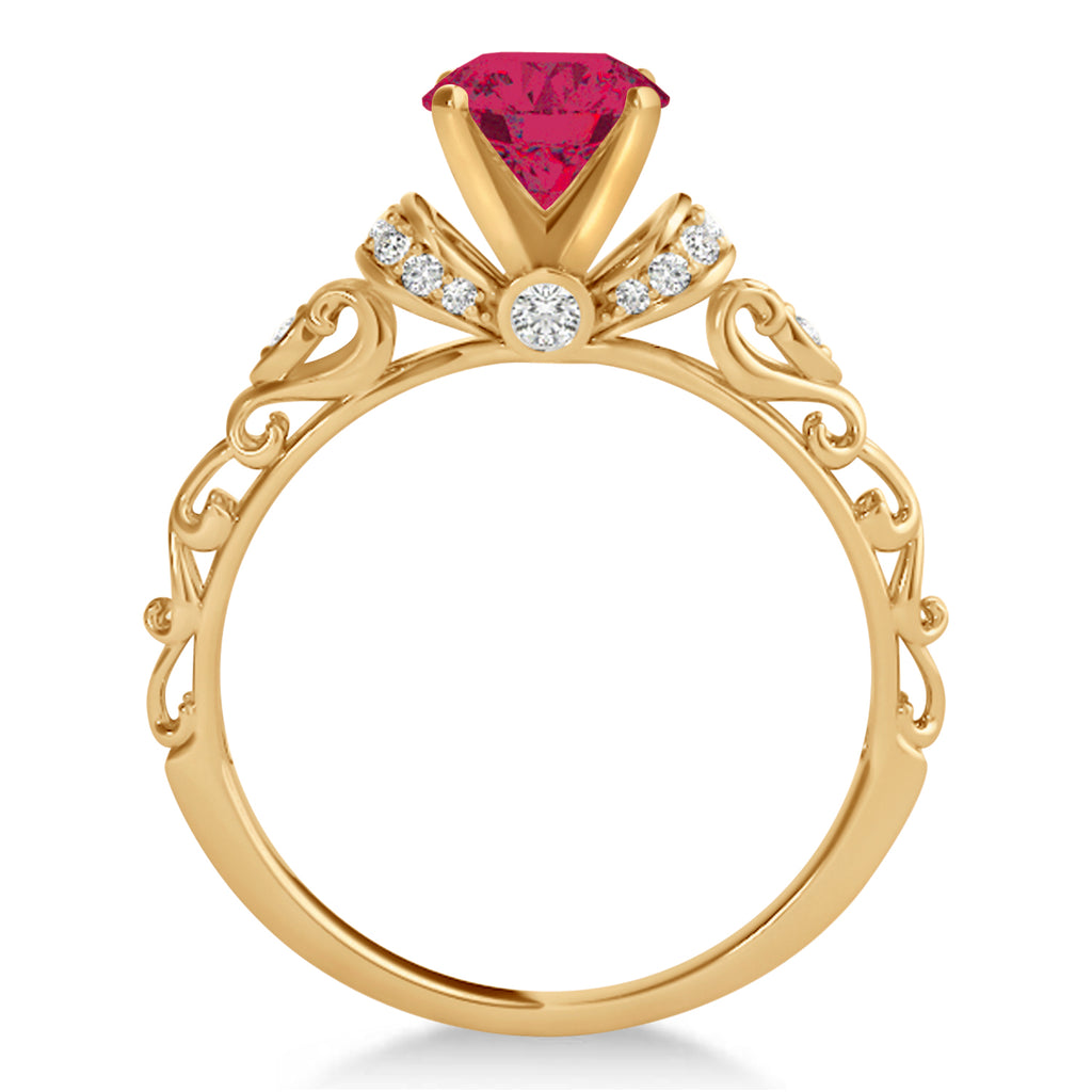Ruby & Diamond Antique Style Engagement Ring 14k Rose Gold (1.12ct)