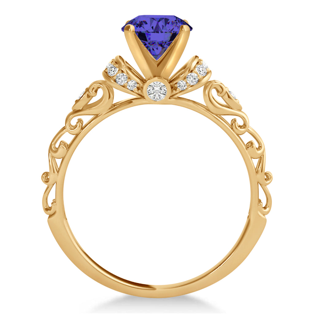 Tanzanite & Diamond Antique Style Engagement Ring 14k Rose Gold (1.12ct)