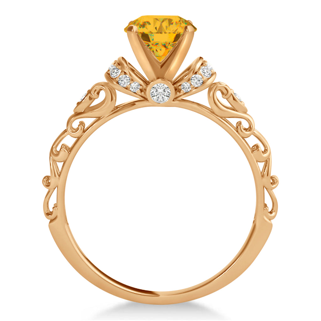 Yellow Sapphire & Diamond Antique Style Engagement Ring 14k Rose Gold (0.87ct)