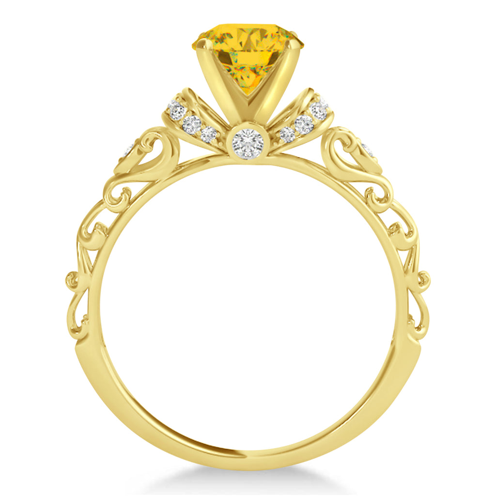 Yellow Sapphire Diamond Antique Engagement Ring 14k Yellow Gold 1.12ct