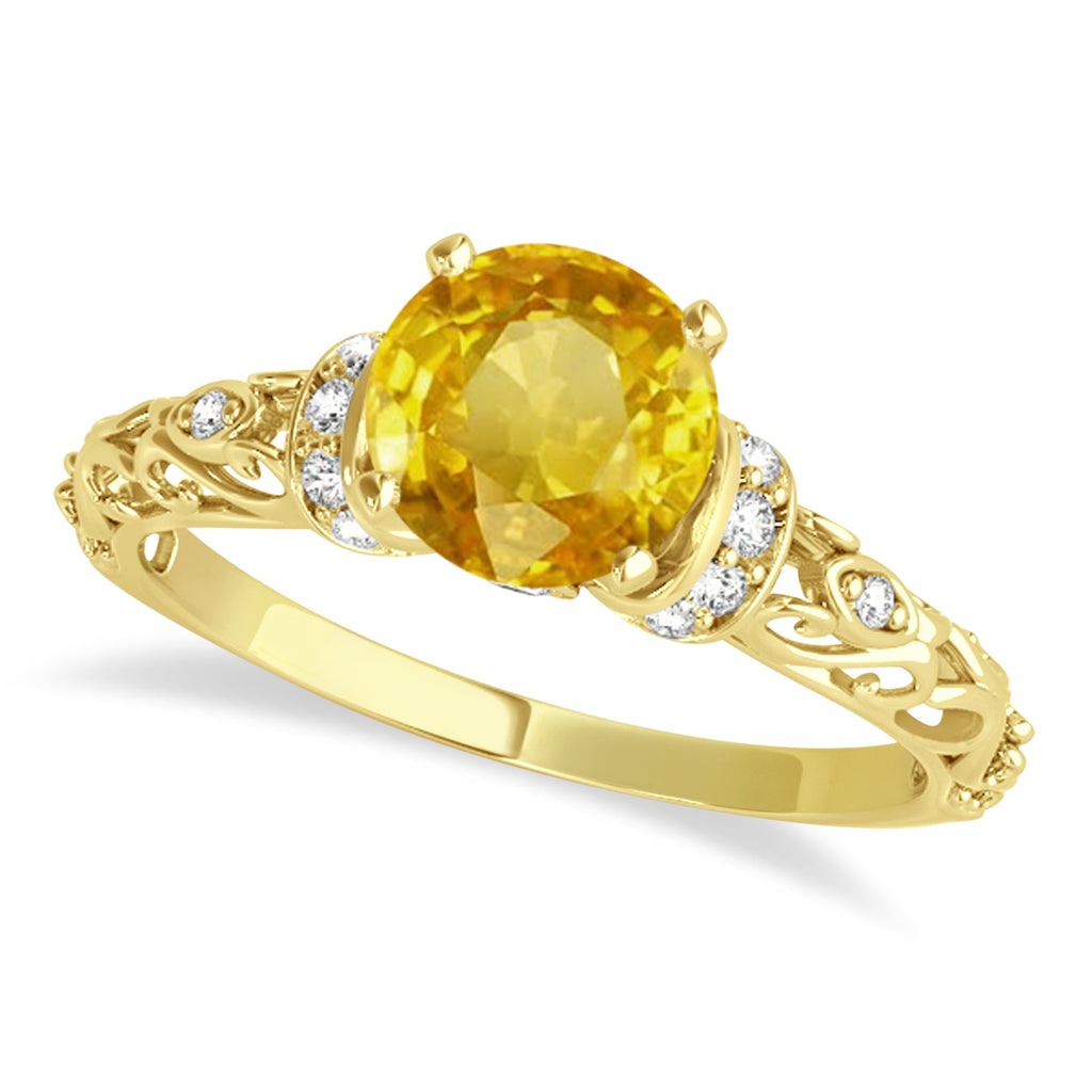 Yellow Sapphire Diamond Antique Engagement Ring 14k Yellow Gold 1.62ct