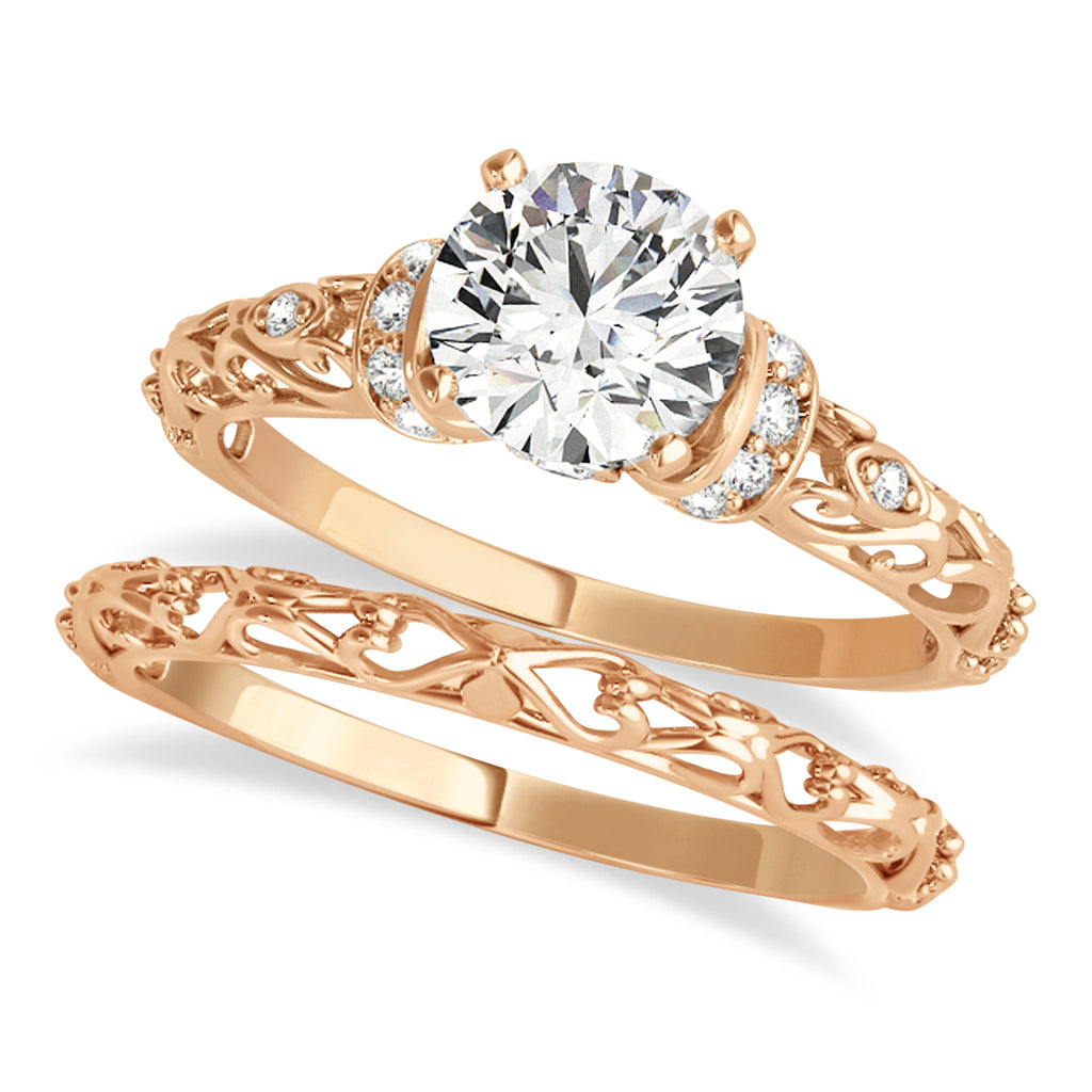 Diamond Antique Style Bridal Set 14k Rose Gold (0.87ct)