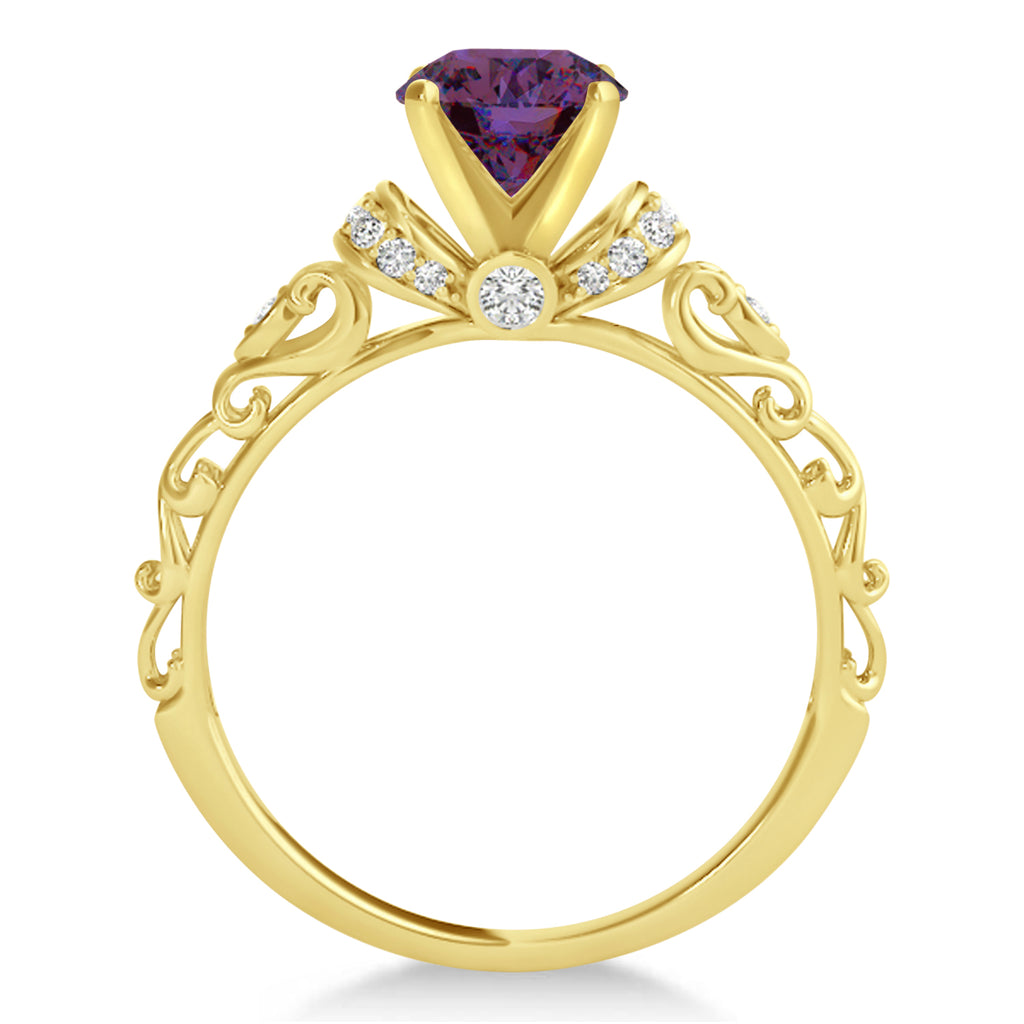 Lab Alexandrite & Diamond Antique Bridal Set 14k Yellow Gold (1.12ct)