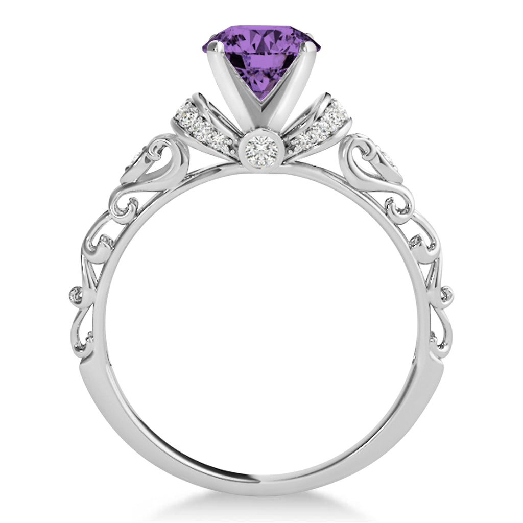 Amethyst & Diamond Antique Style Bridal Set Platinum (1.62ct)