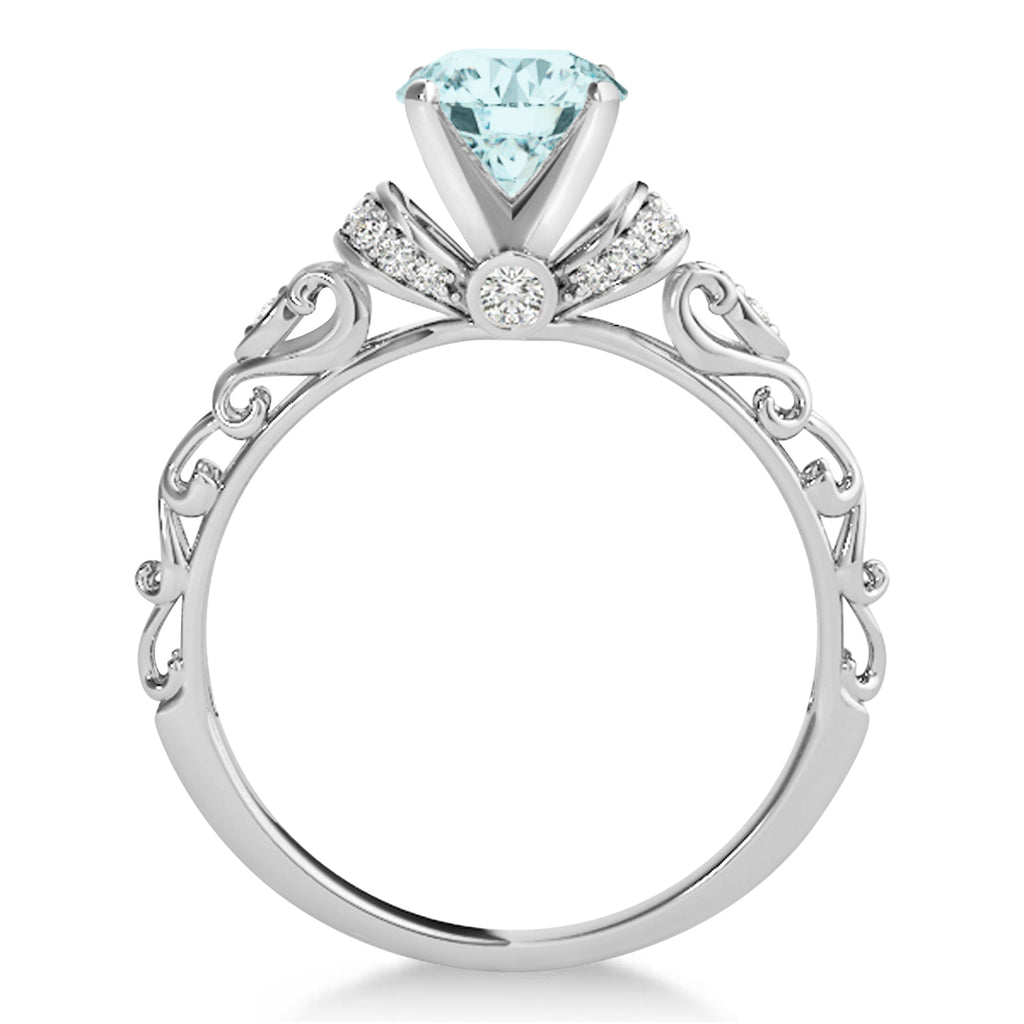 Aquamarine & Diamond Antique Style Bridal Set 14k White Gold (0.87ct)