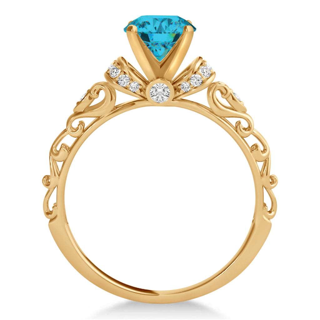 Blue Diamond & Diamond Antique Style Bridal Set 14k Rose Gold (1.62ct)