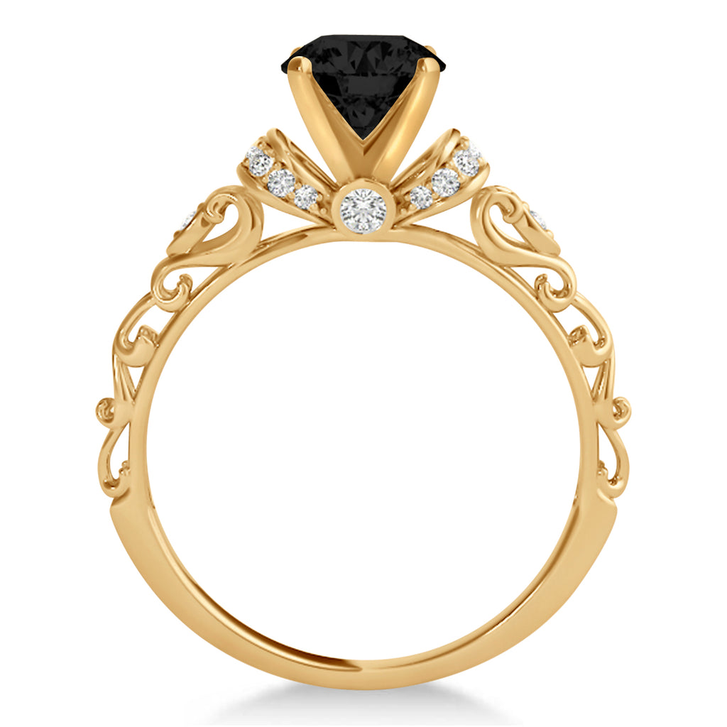 Black Diamond & Diamond Antique Style Bridal Set 14k Rose Gold (0.87ct)