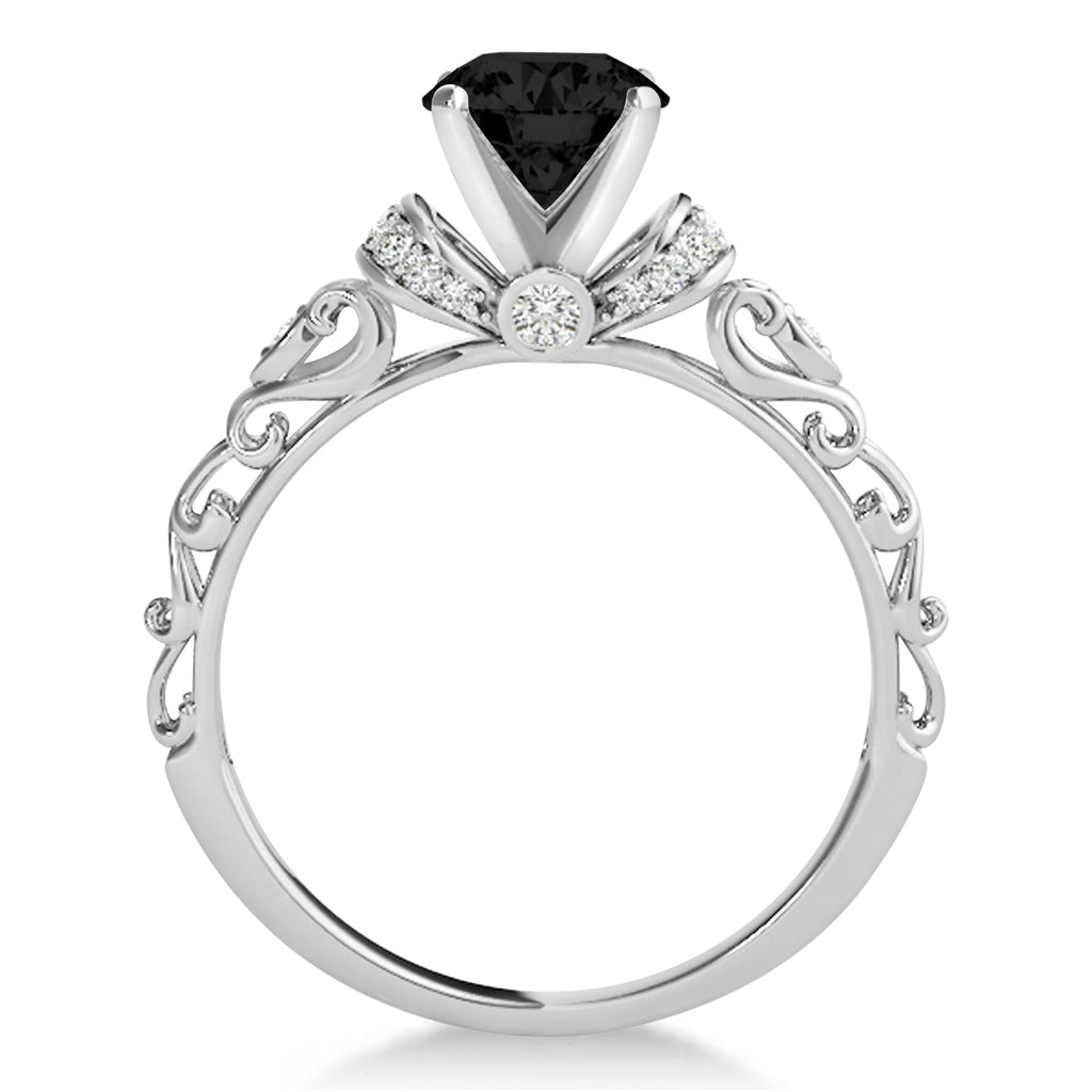 Black Diamond & Diamond Antique Style Bridal Set 14k White Gold (0.87ct)