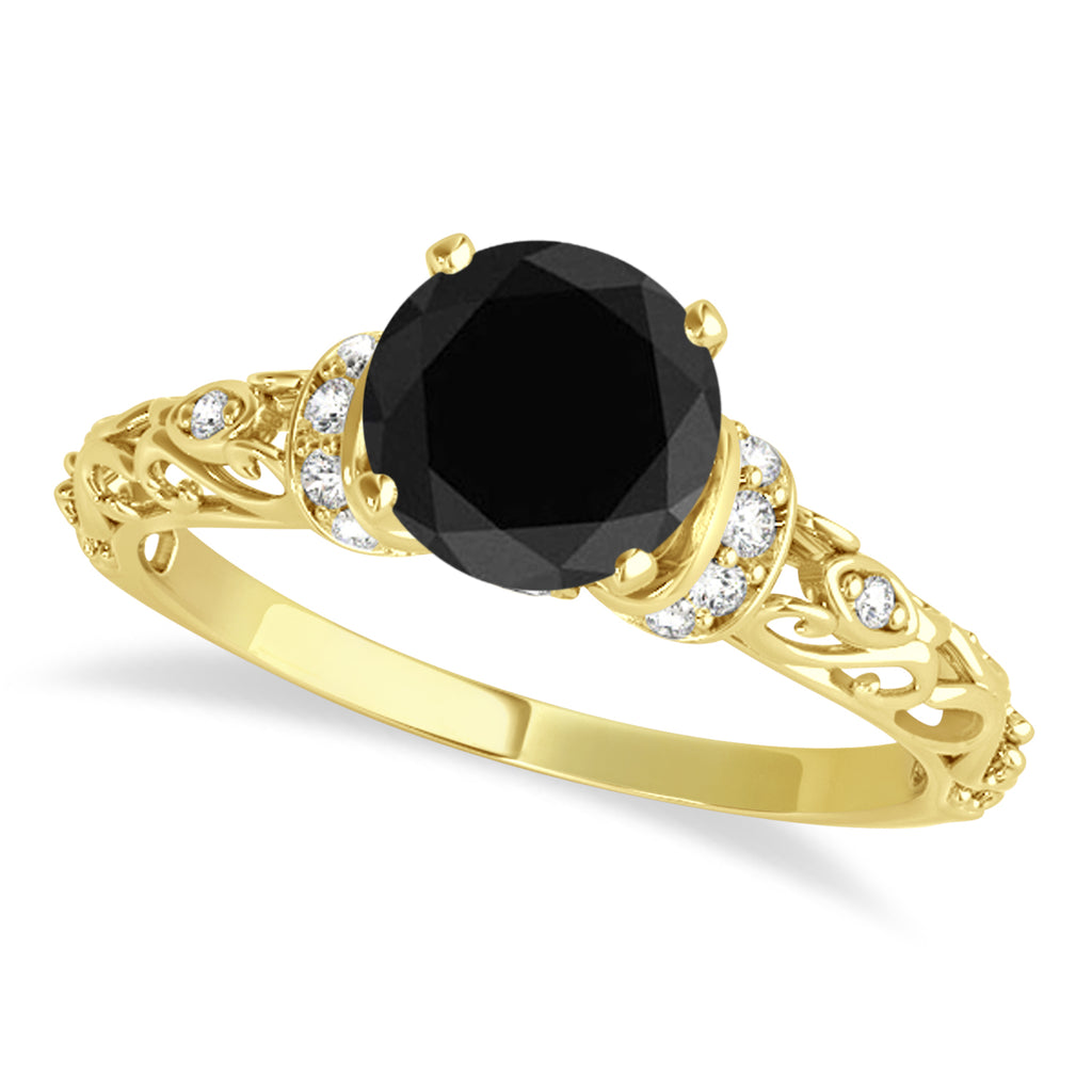 Black Diamond & Diamond Antique Bridal Set 18k Yellow Gold (1.62ct)