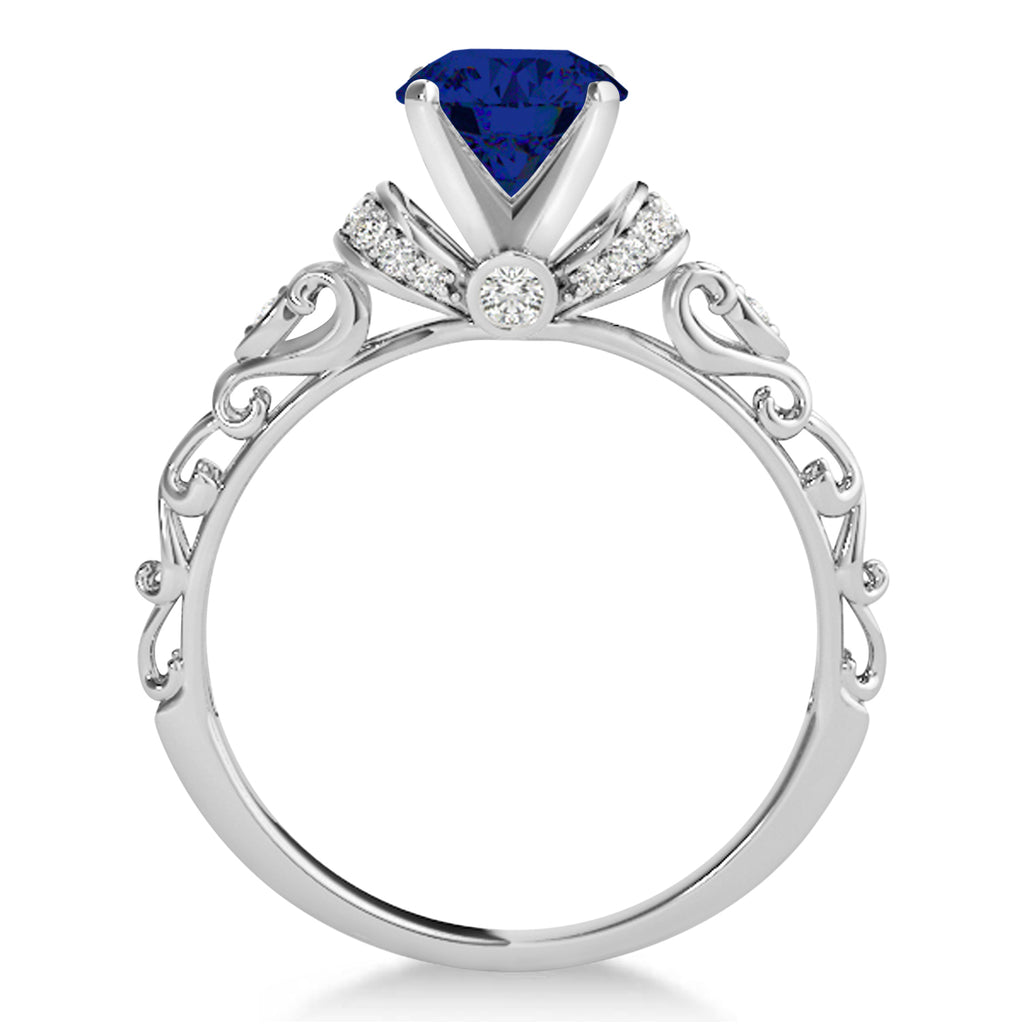 Blue Sapphire & Diamond Antique Style Bridal Set Platinum (0.87ct)