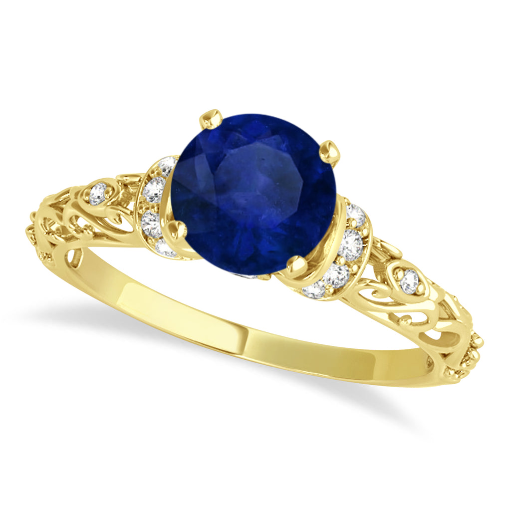 Blue Sapphire & Diamond Antique Bridal Set 18k Yellow Gold (1.62ct)