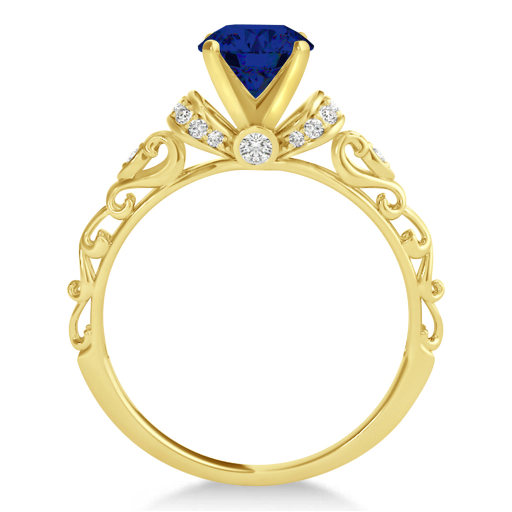 Blue Sapphire & Diamond Antique Bridal Set 18k Yellow Gold (1.62ct)