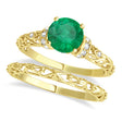 Emerald & Diamond Antique Style Bridal Set 14k Yellow Gold (0.87ct)