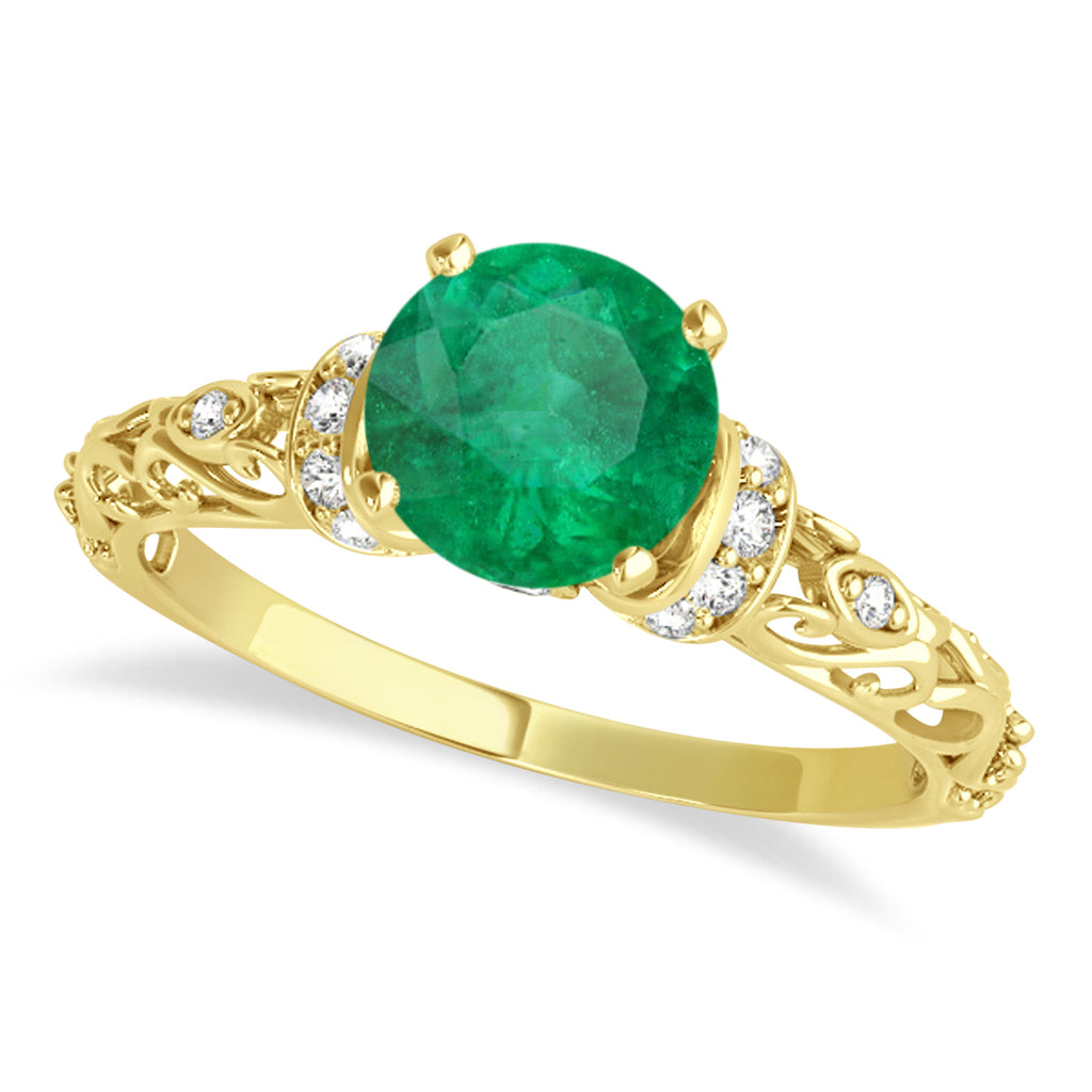 Emerald & Diamond Antique Style Bridal Set 14k Yellow Gold (1.12ct)