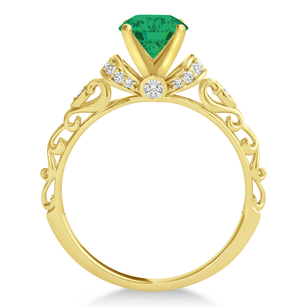 Emerald & Diamond Antique Style Bridal Set 18k Yellow Gold (1.62ct)
