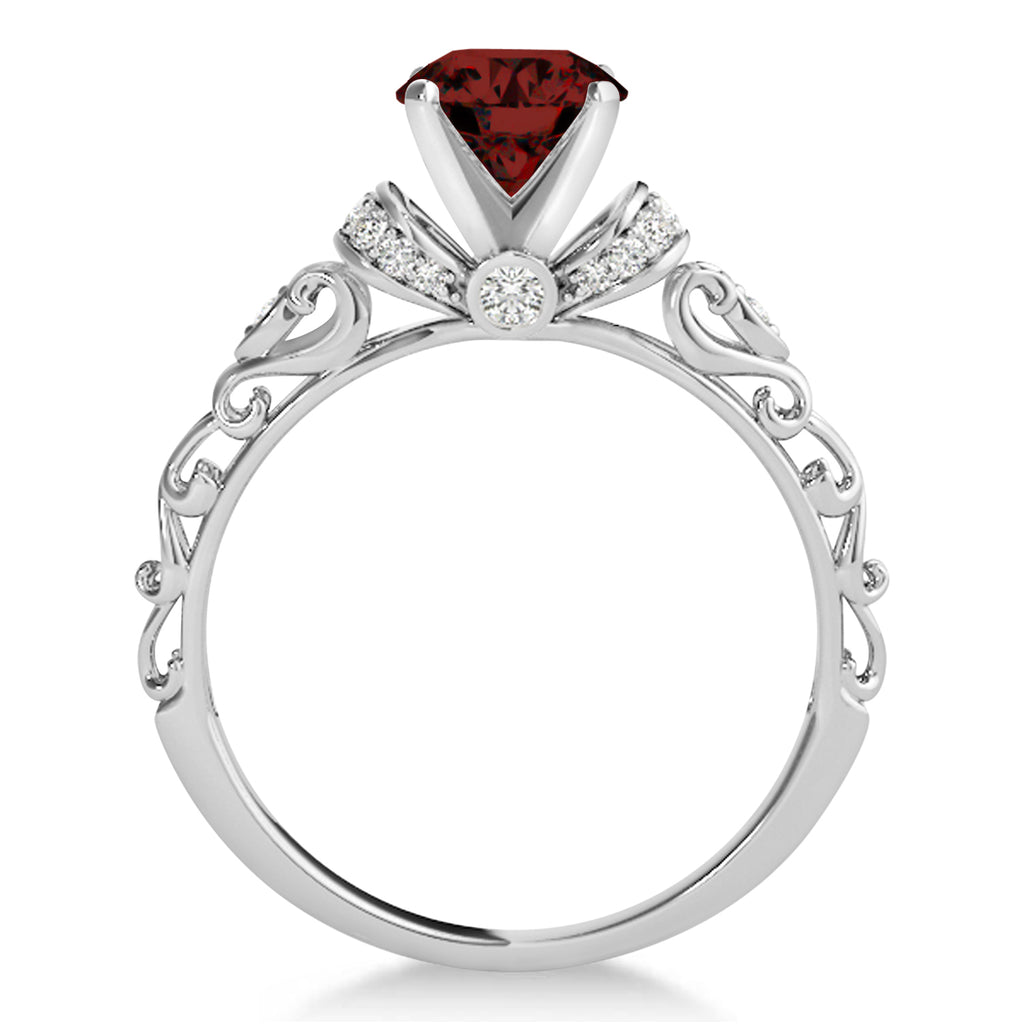 Garnet & Diamond Antique Style Bridal Set 18k White Gold (0.87ct)