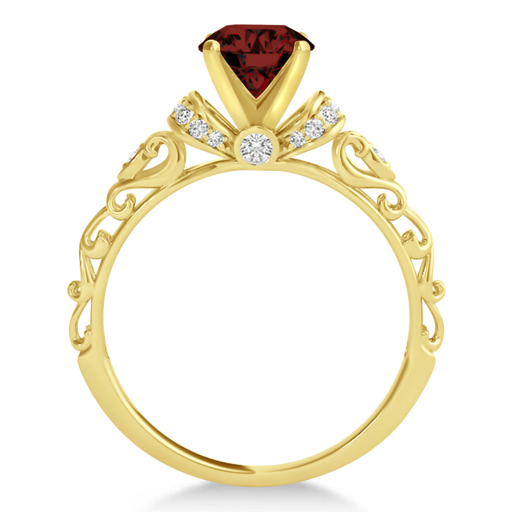Garnet & Diamond Antique Style Bridal Set 18k Yellow Gold (0.87ct)
