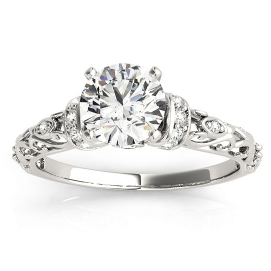 Lab Diamond Antique Style Bridal Set Setting 14k White Gold (0.12ct)