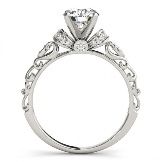 Lab Diamond Antique Style Bridal Set Setting 14k White Gold (0.12ct)