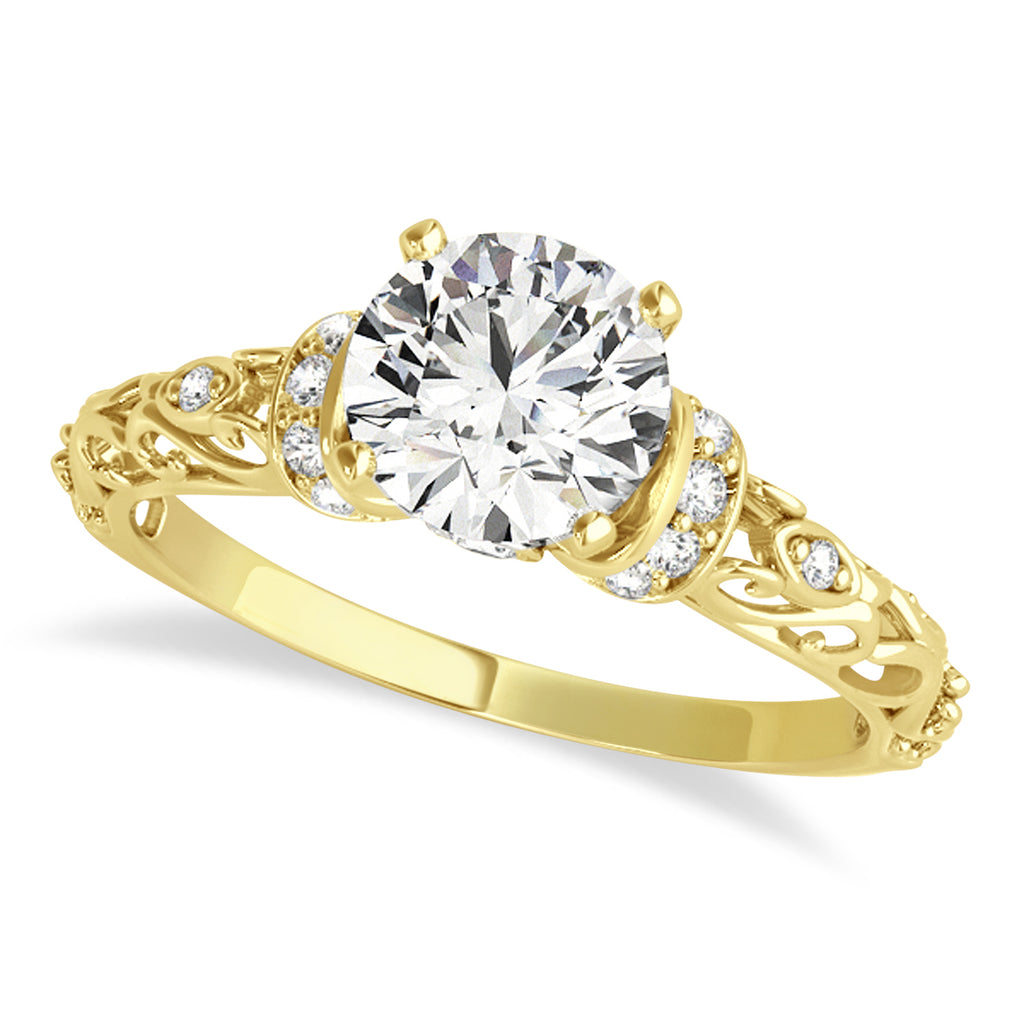 Lab Diamond Antique Style Bridal Set Setting 18k Yellow Gold (0.12ct)