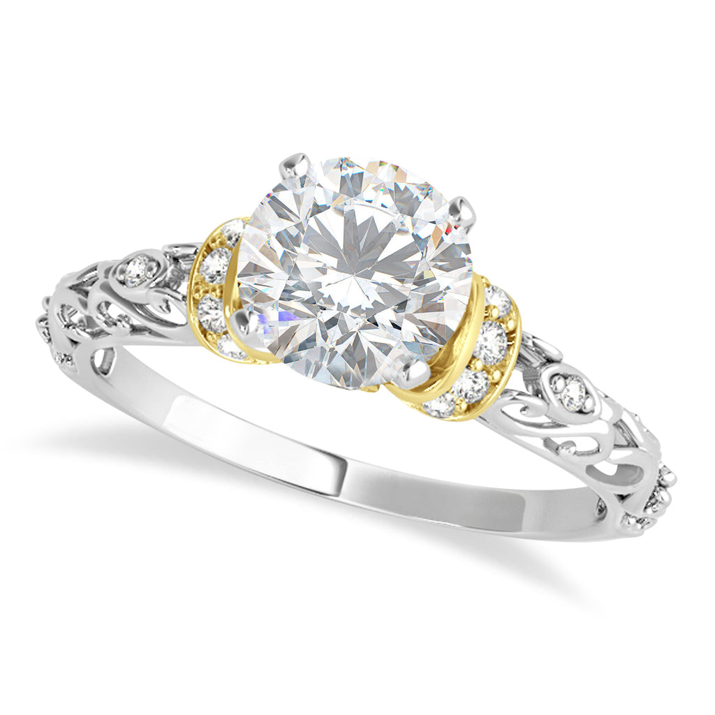 Moissanite & Diamond Antique Style Bridal Set 14k Two-Tone Gold (0.87ct)