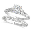 Moissanite & Diamond Antique Style Bridal Set 18k White Gold (1.62ct)
