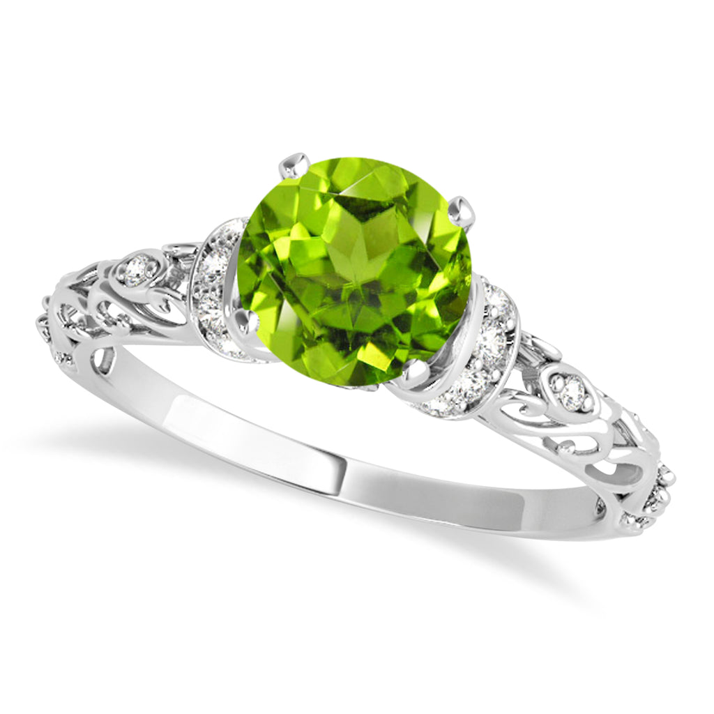 Peridot & Diamond Antique Style Bridal Set 18k White Gold (0.87ct)