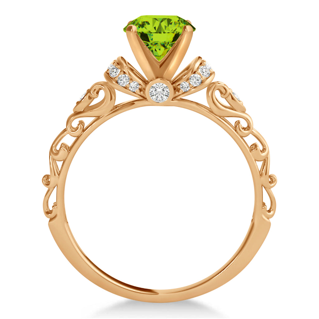 Peridot & Diamond Antique Style Bridal Set 14k Rose Gold (1.12ct)