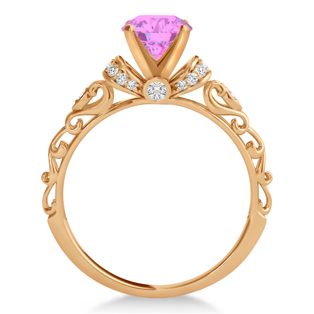 Pink Sapphire & Diamond Antique Style Bridal Set 14k Rose Gold (1.62ct)
