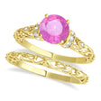 Pink Sapphire & Diamond Antique Bridal Set 14k Yellow Gold (1.62ct)