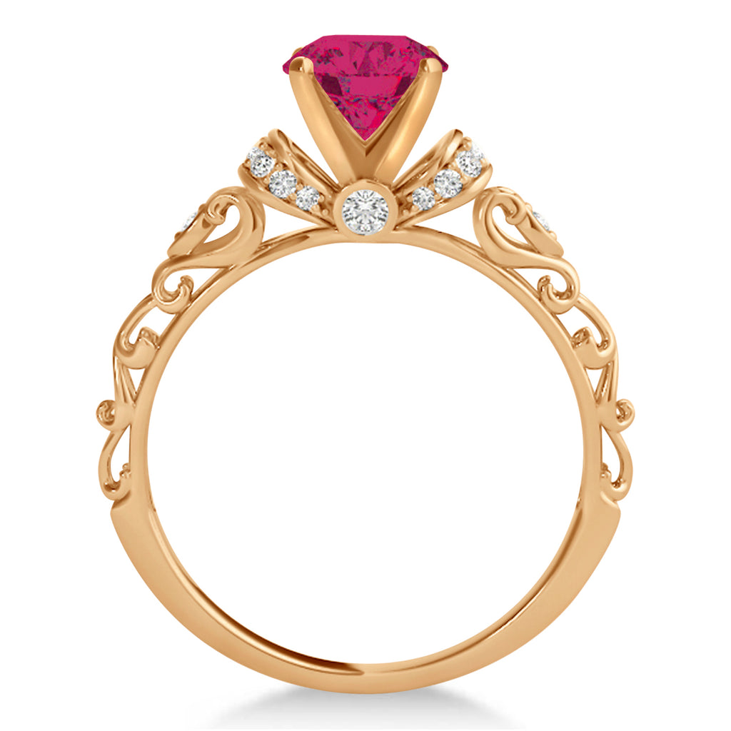 Ruby & Diamond Antique Style Bridal Set 14k Rose Gold (0.87ct)