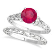 Ruby & Diamond Antique Style Bridal Set Platinum (0.87ct)