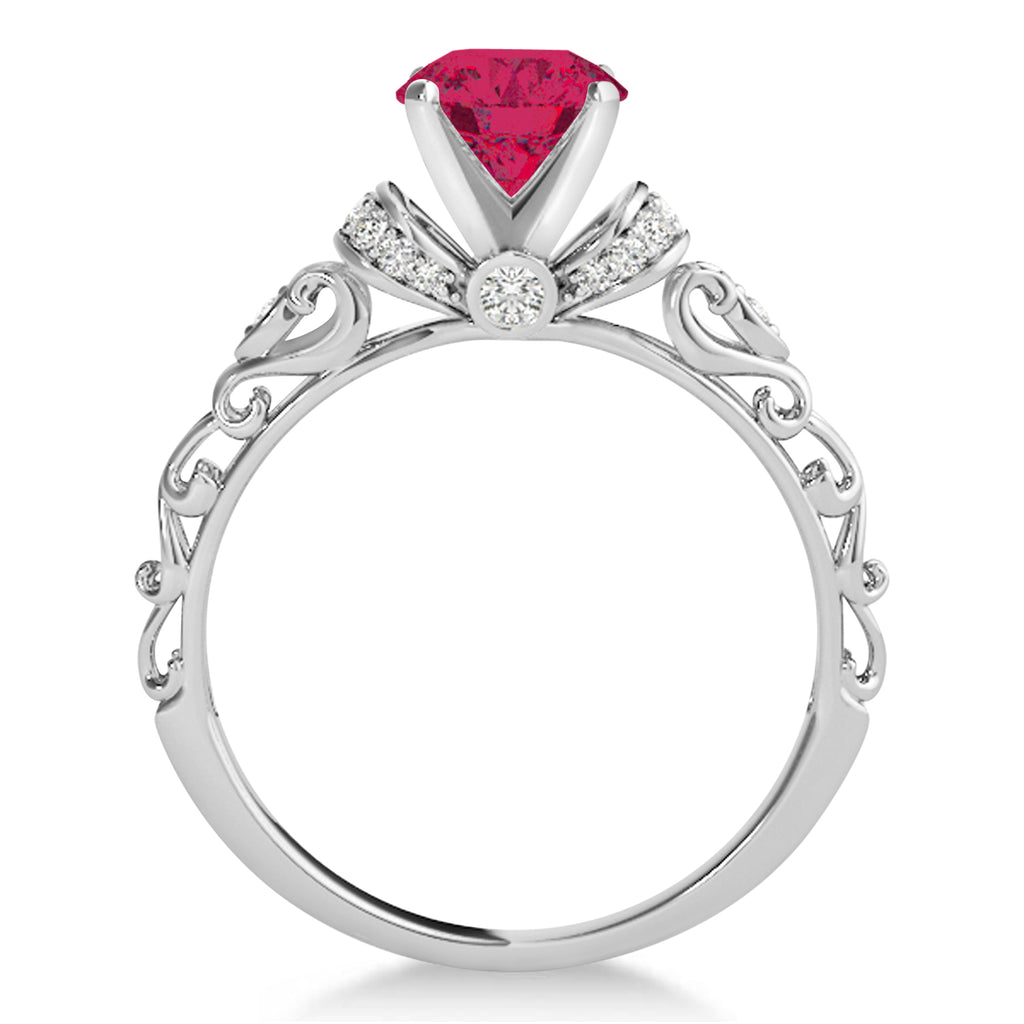 Ruby & Diamond Antique Style Bridal Set 14k White Gold (1.12ct)
