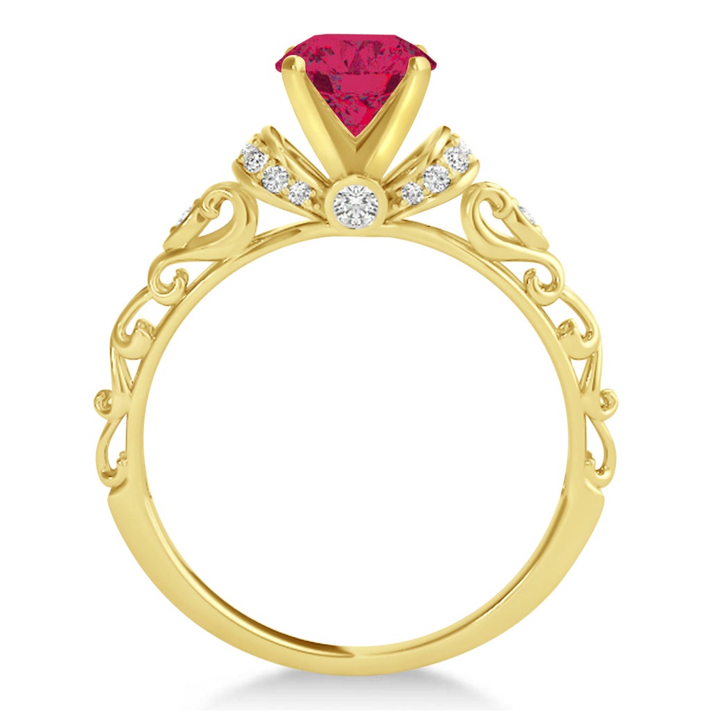 Ruby & Diamond Antique Style Bridal Set 14k Yellow Gold (1.12ct)