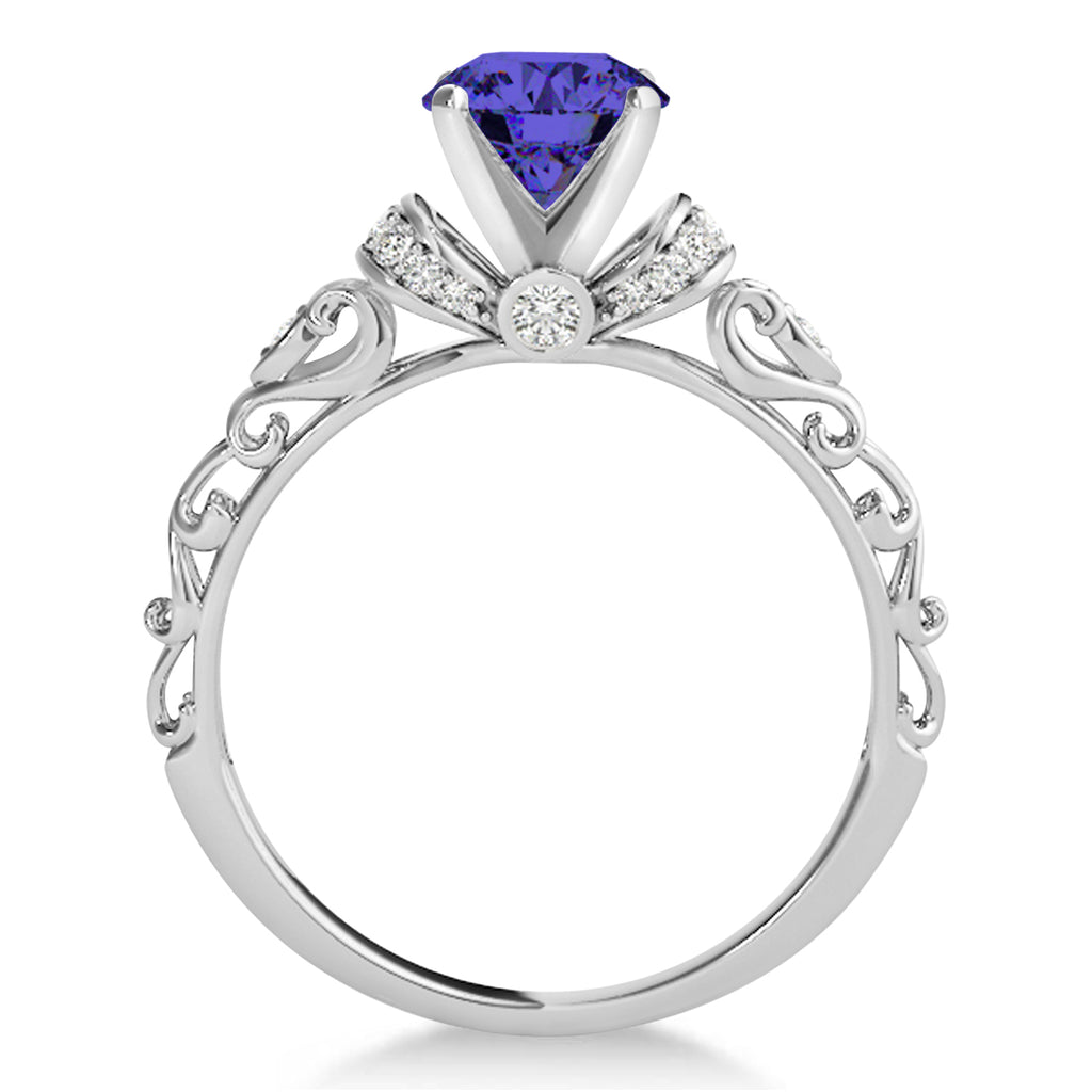 Tanzanite & Diamond Antique Style Bridal Set 18k White Gold (0.87ct)