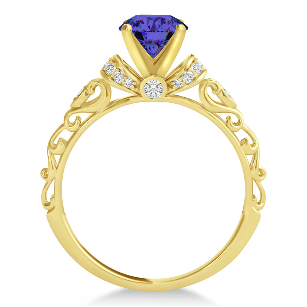 Tanzanite & Diamond Antique Style Bridal Set 18k Yellow Gold (0.87ct)