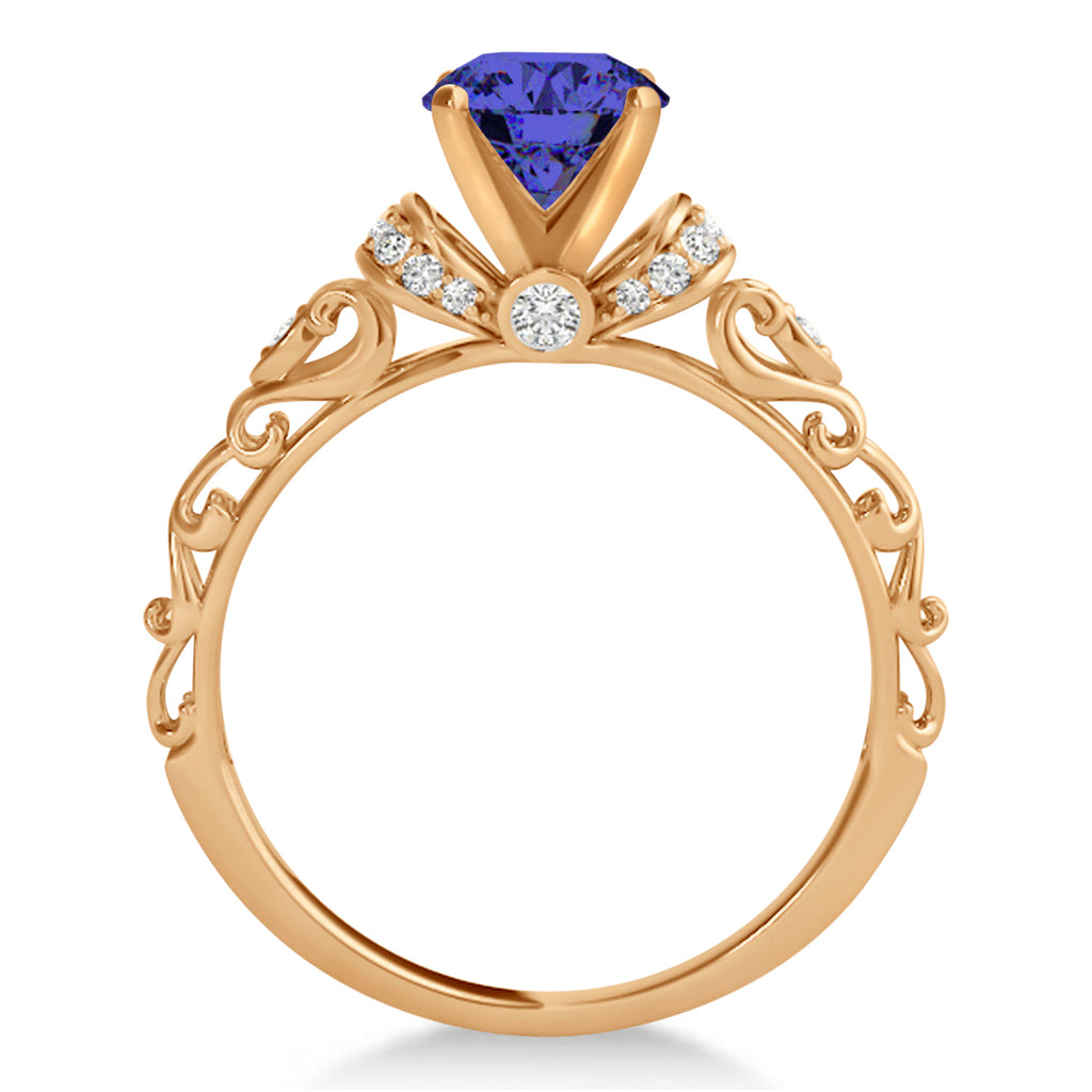 Tanzanite & Diamond Antique Style Bridal Set 14k Rose Gold (1.62ct)