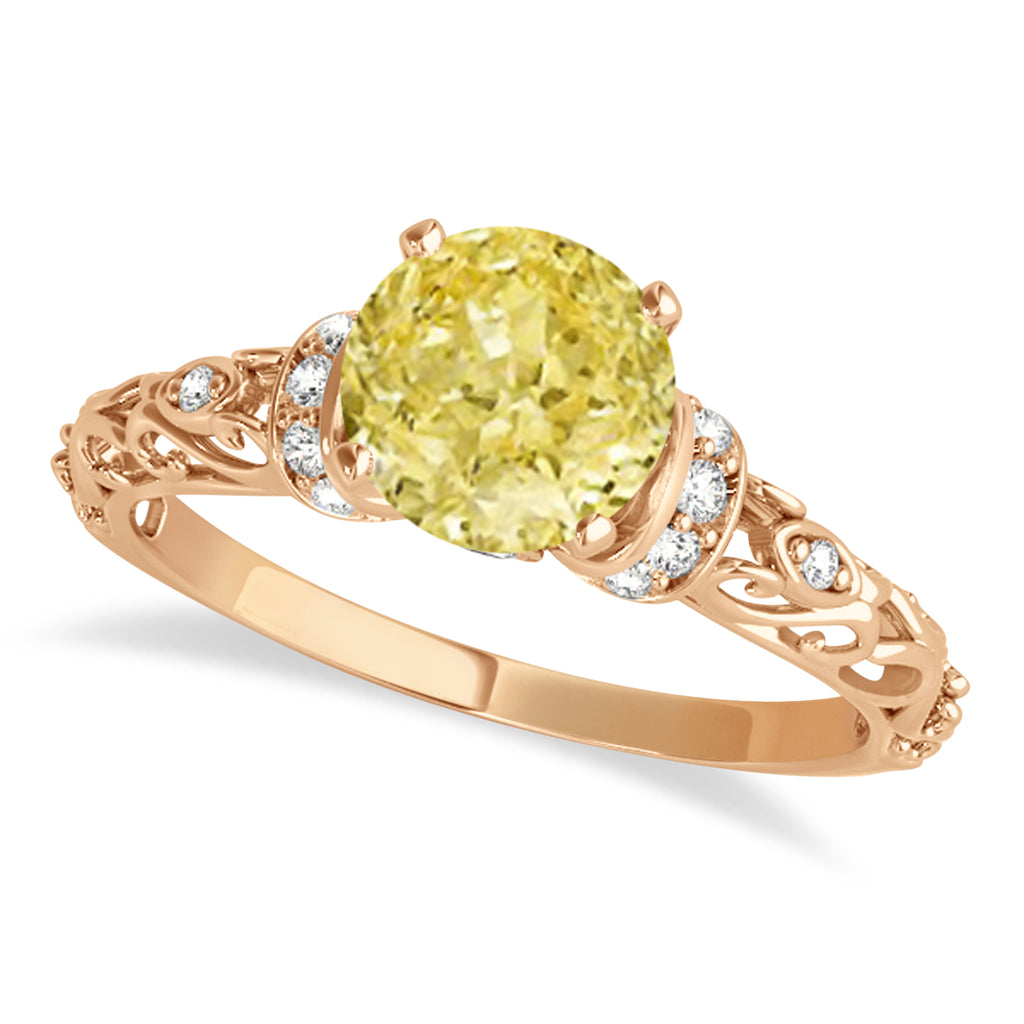 Yellow Diamond & Diamond Antique Style Bridal Set 14k Rose Gold (1.62ct)