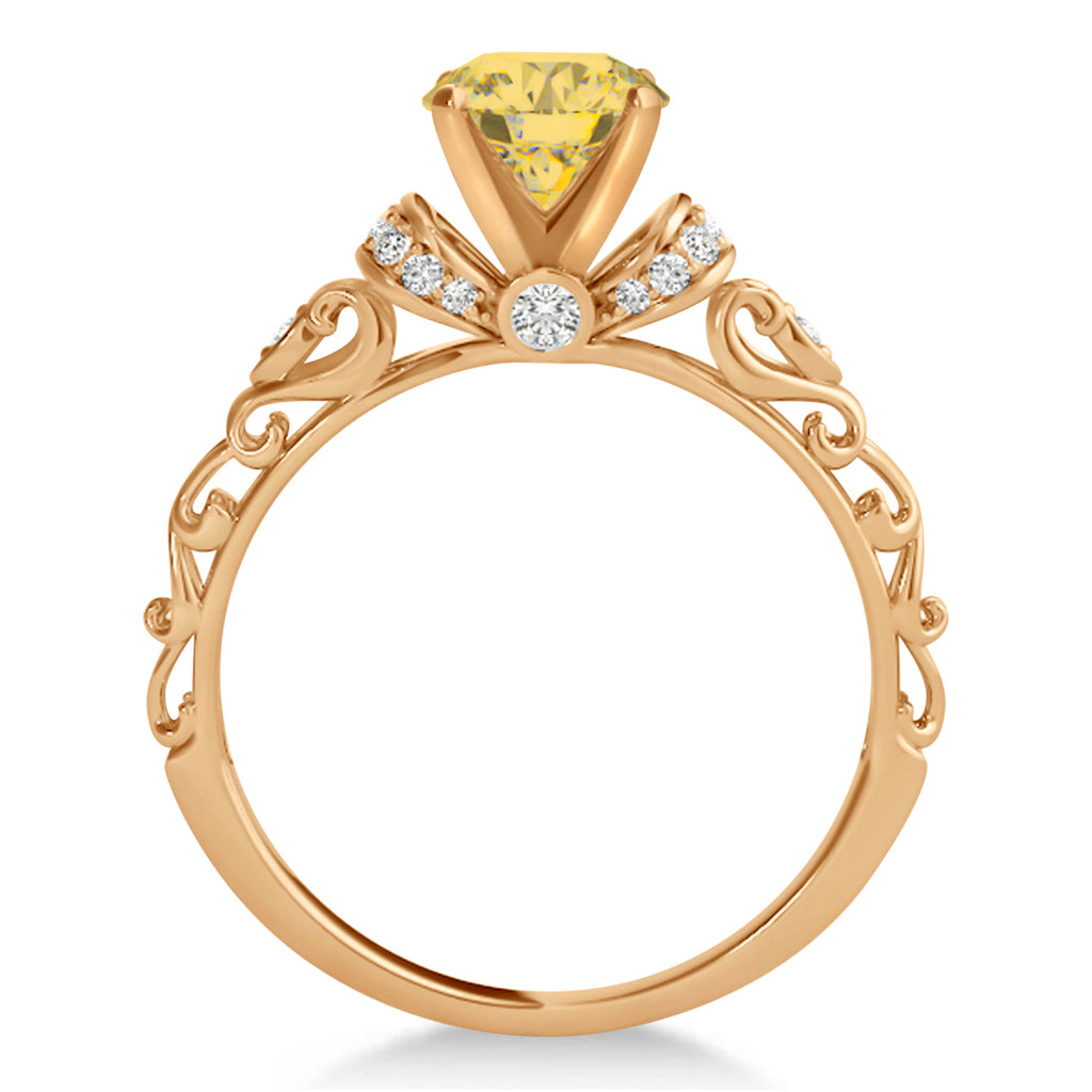 Yellow Diamond & Diamond Antique Style Bridal Set 14k Rose Gold (1.62ct)