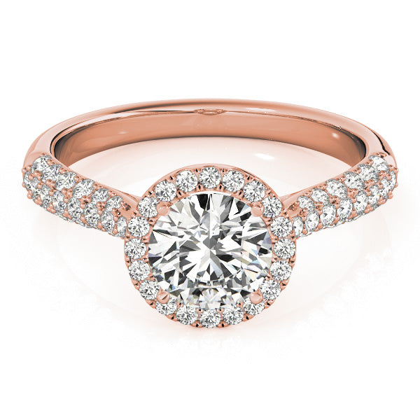 Tripple Row Diamond Halo Engagement Ring 14k Rose Gold (1.08ct)