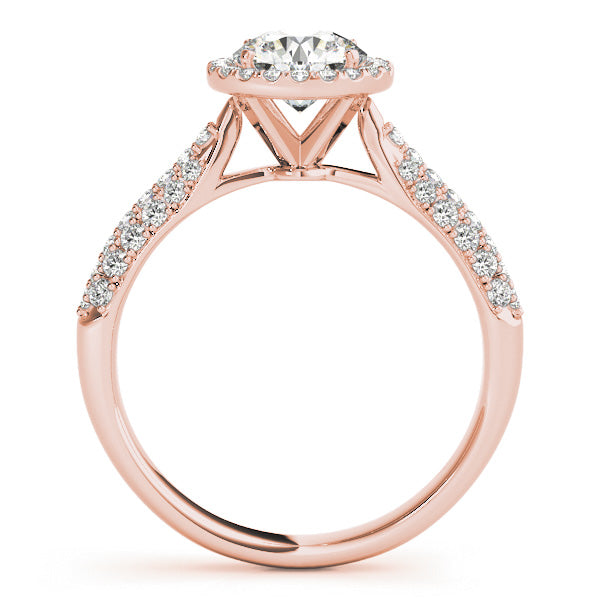 Tripple Row Diamond Halo Engagement Ring 14k Rose Gold (1.08ct)