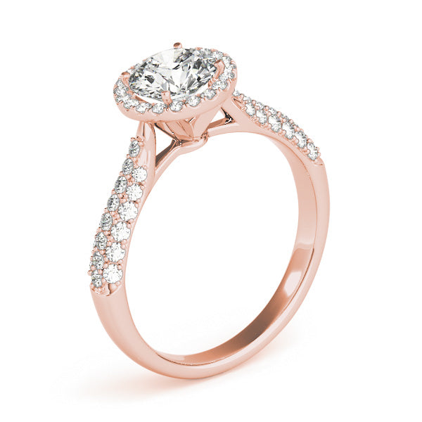 Tripple Row Diamond Halo Engagement Ring 14k Rose Gold (1.08ct)