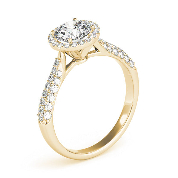 Tripple Row Diamond Halo Engagement Ring 14k Yellow Gold (1.08ct)