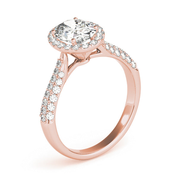 Oval-Cut Halo Pave Diamond Engagement Ring Setting 14k Rose Gold (0.34ct)