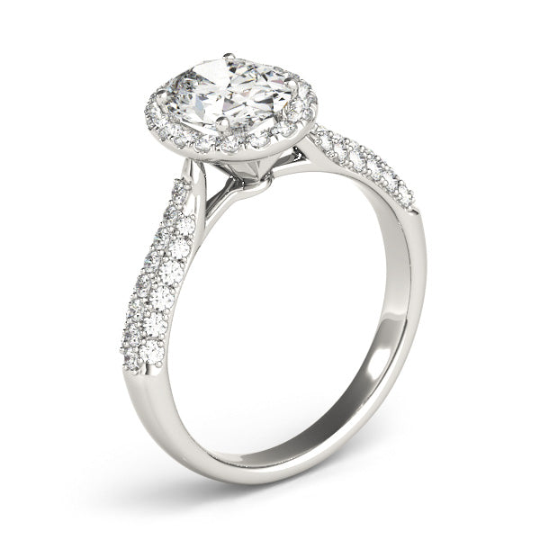 Oval-Cut Halo Pave Diamond Engagement Ring Setting 18k White Gold (0.34ct)